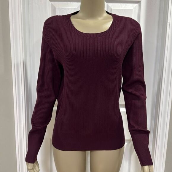 TALBOTS RIBBED CREWNECK SWEATER RICH BURGUNDY - Picture 1 of 4